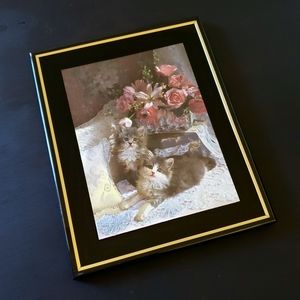 Vintage Holographic Kitten Cat Framed Art Print Wall Decor